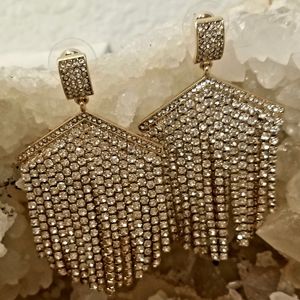 GOLD PLATED CRYSTAL RHINESTONES HEART HOOP EARRING